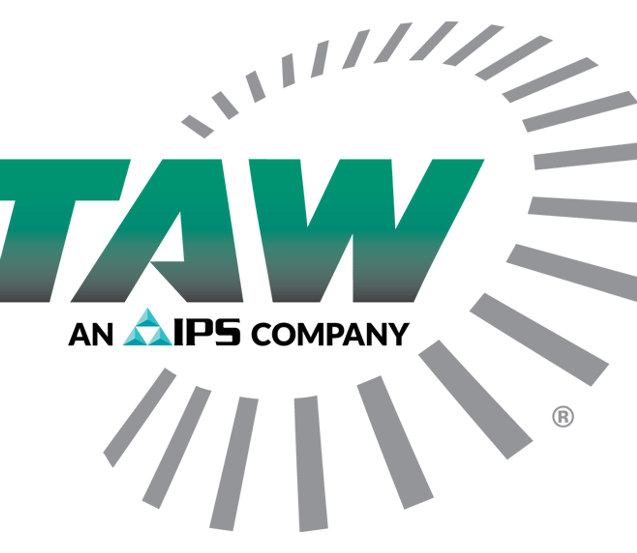 Logo TAW, une entreprise IPS, entouré d’un motif circulaire gris.