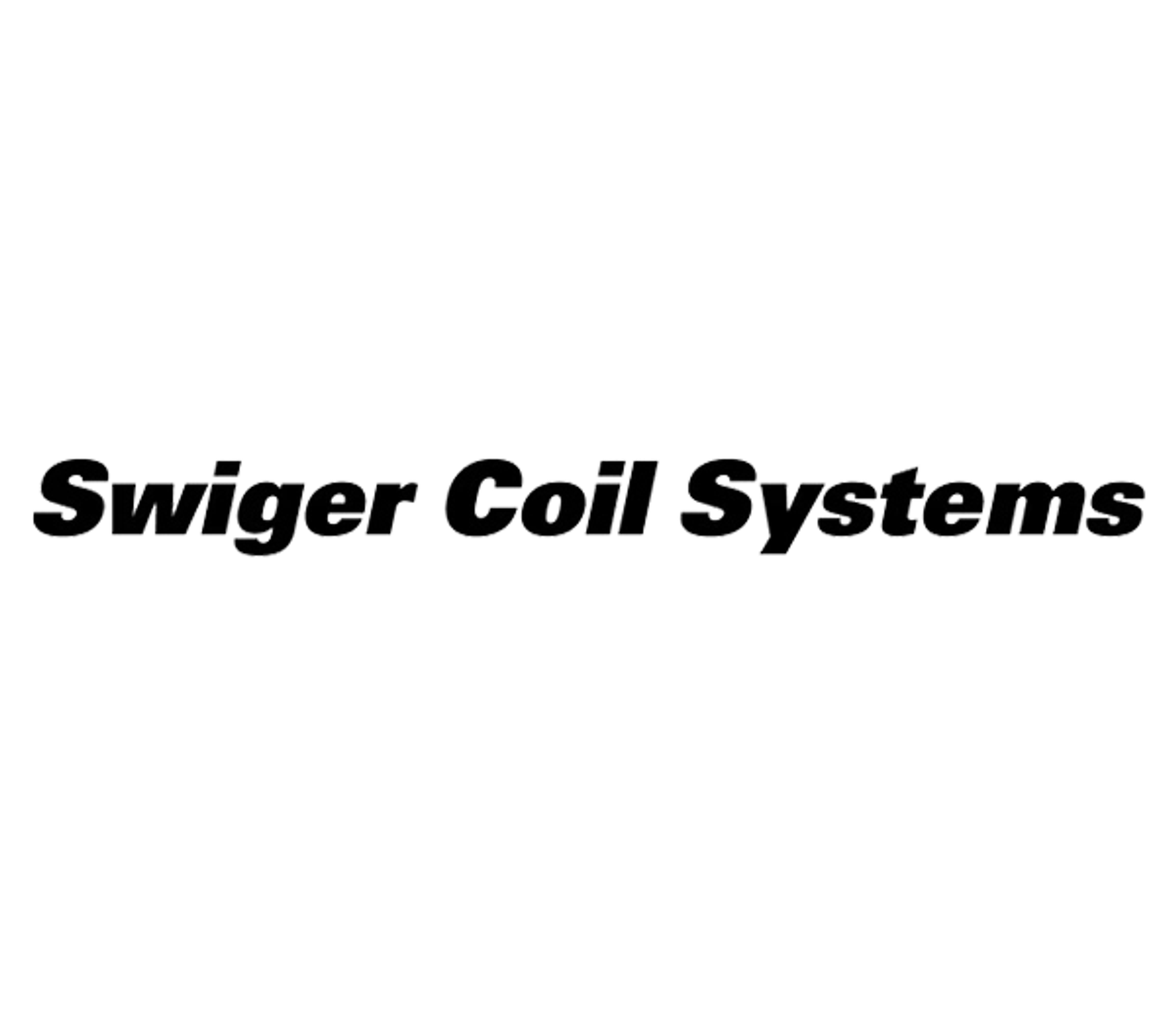 Logo typographique Swiger Coil Systems en lettres noires italiques