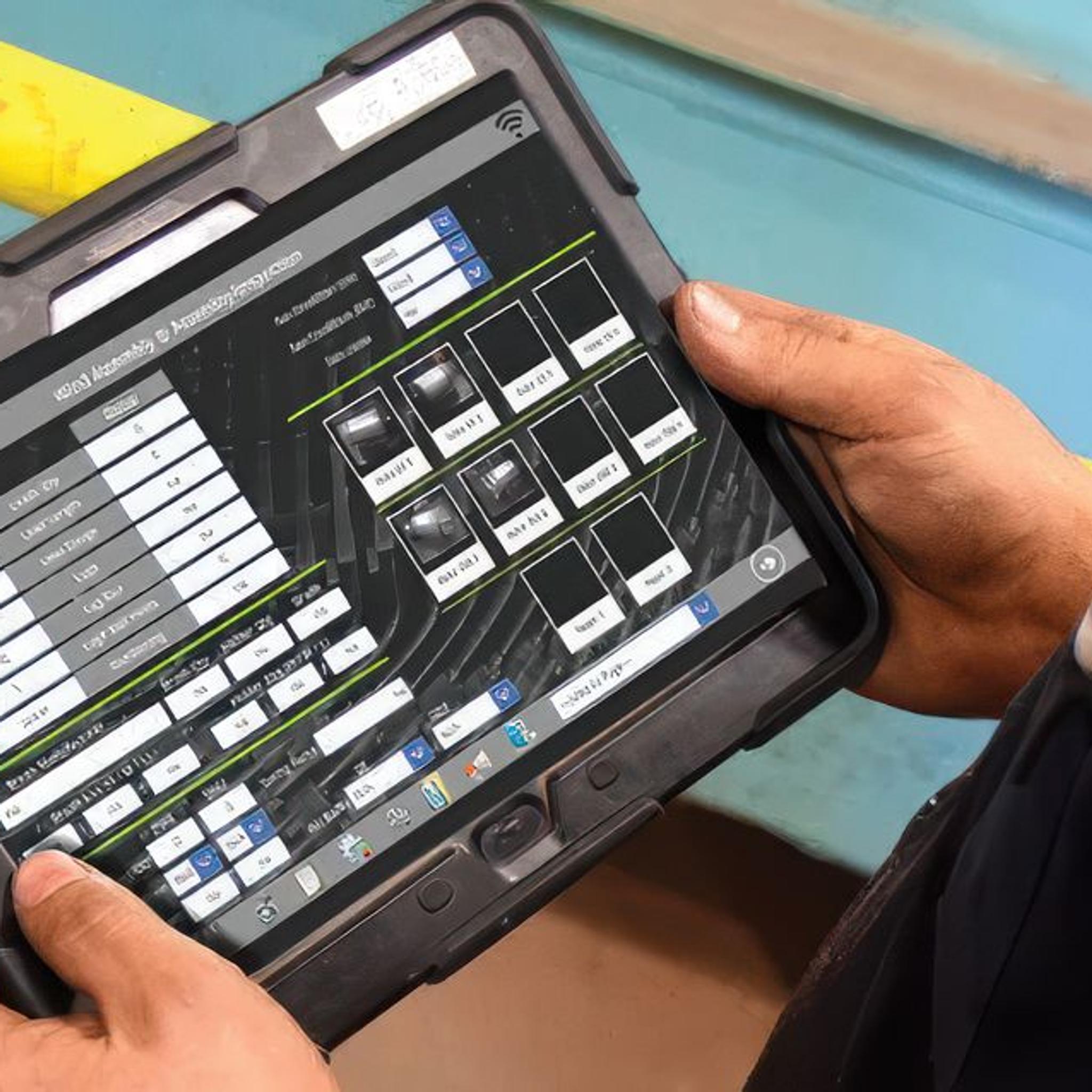 IPS technician uses a rugged tablet to monitor and control industrial electrical equipment.