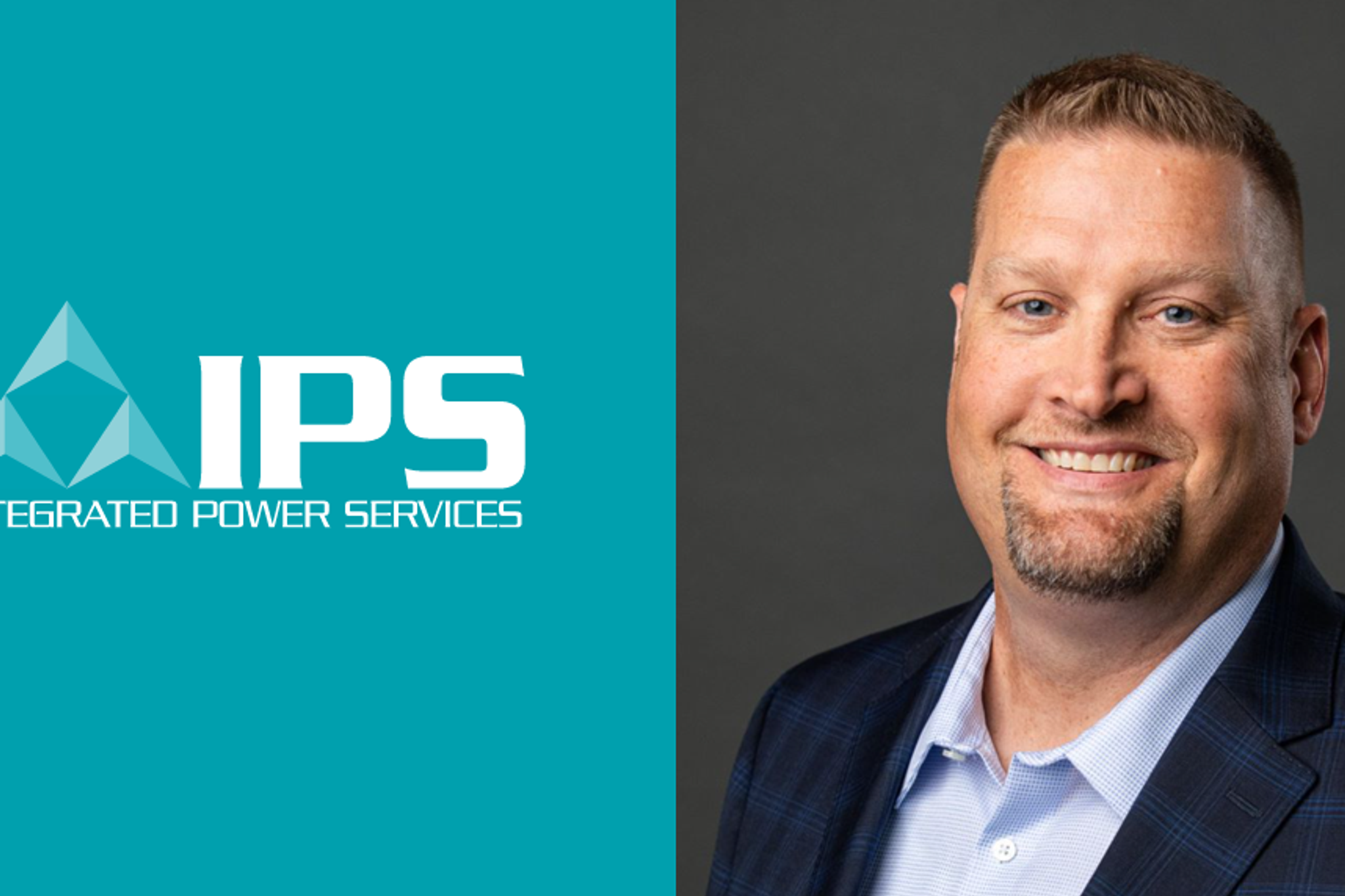 Portrait d’un dirigeant souriant d’IPS à côté du logo Integrated Power Services.