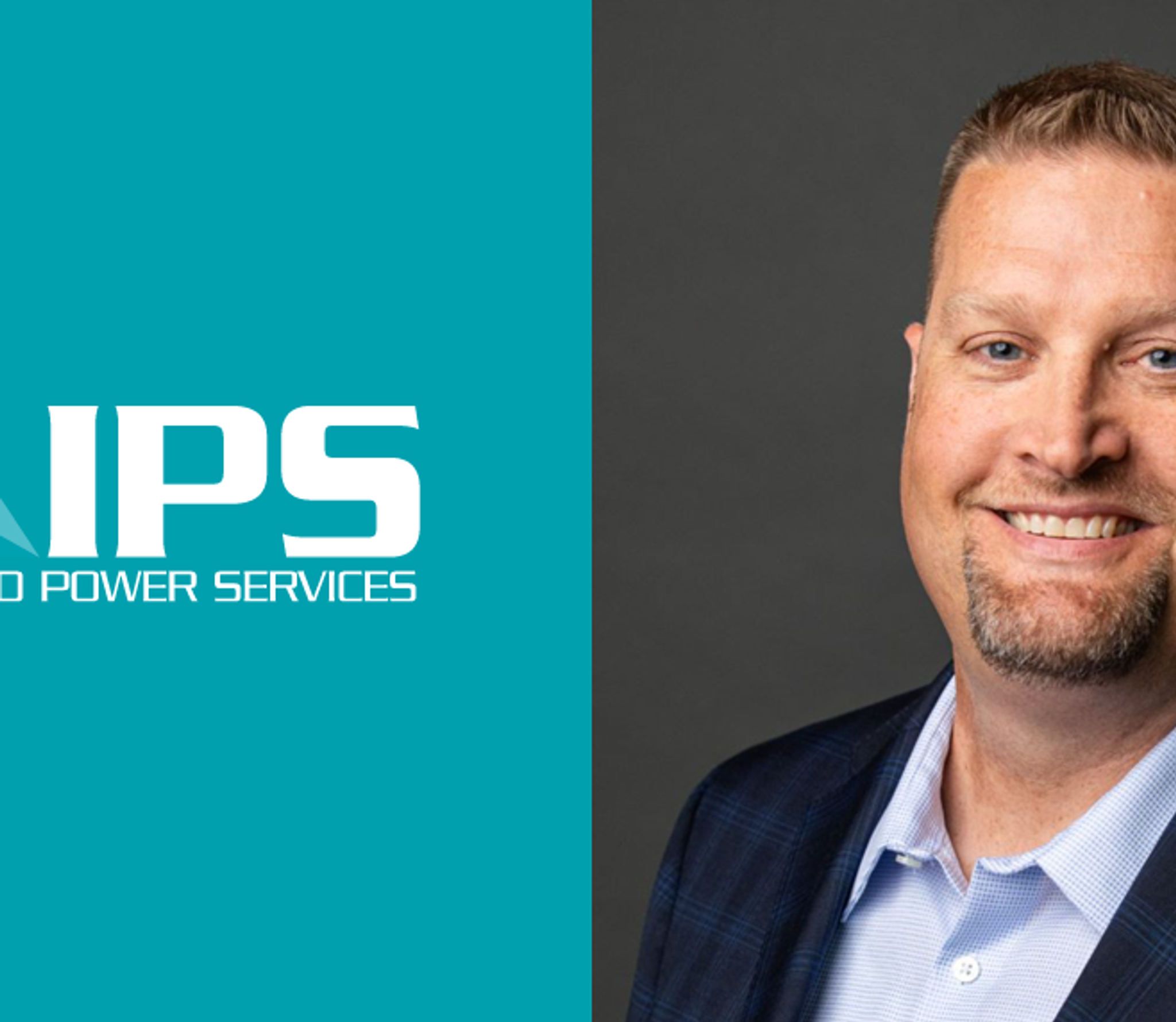 Portrait d’un dirigeant souriant d’IPS à côté du logo Integrated Power Services.