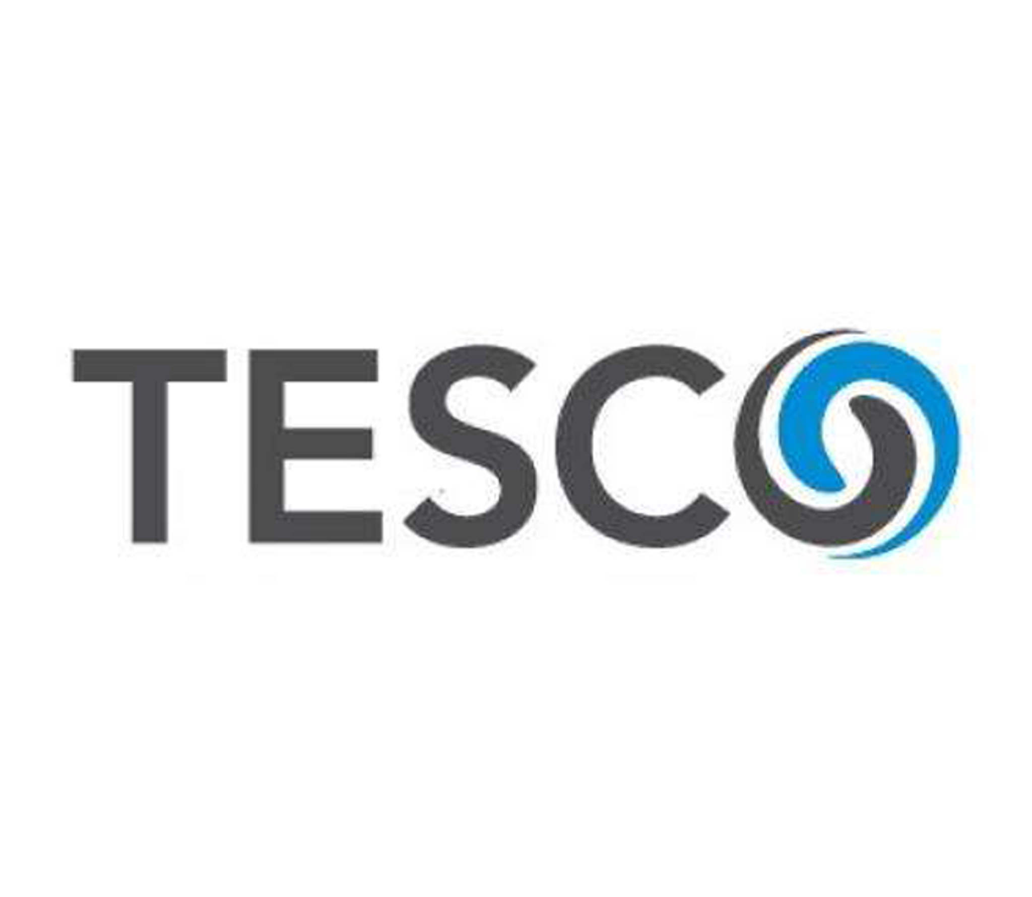 Logo TESCO gris et bleu sur fond blanc