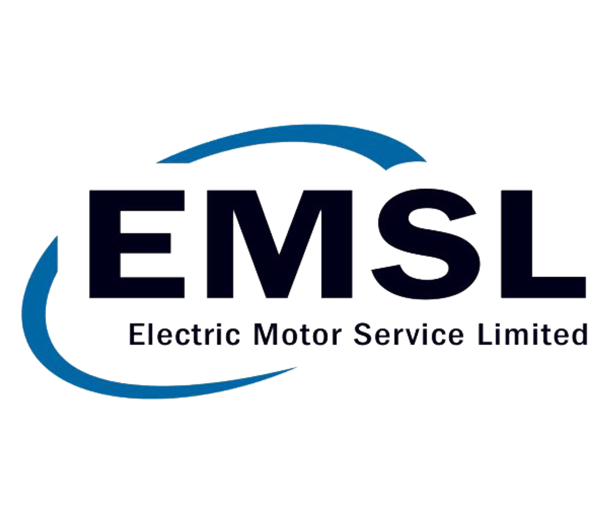 Logotipo de EMSL, Electric Motor Service Limited, con arcos azules.