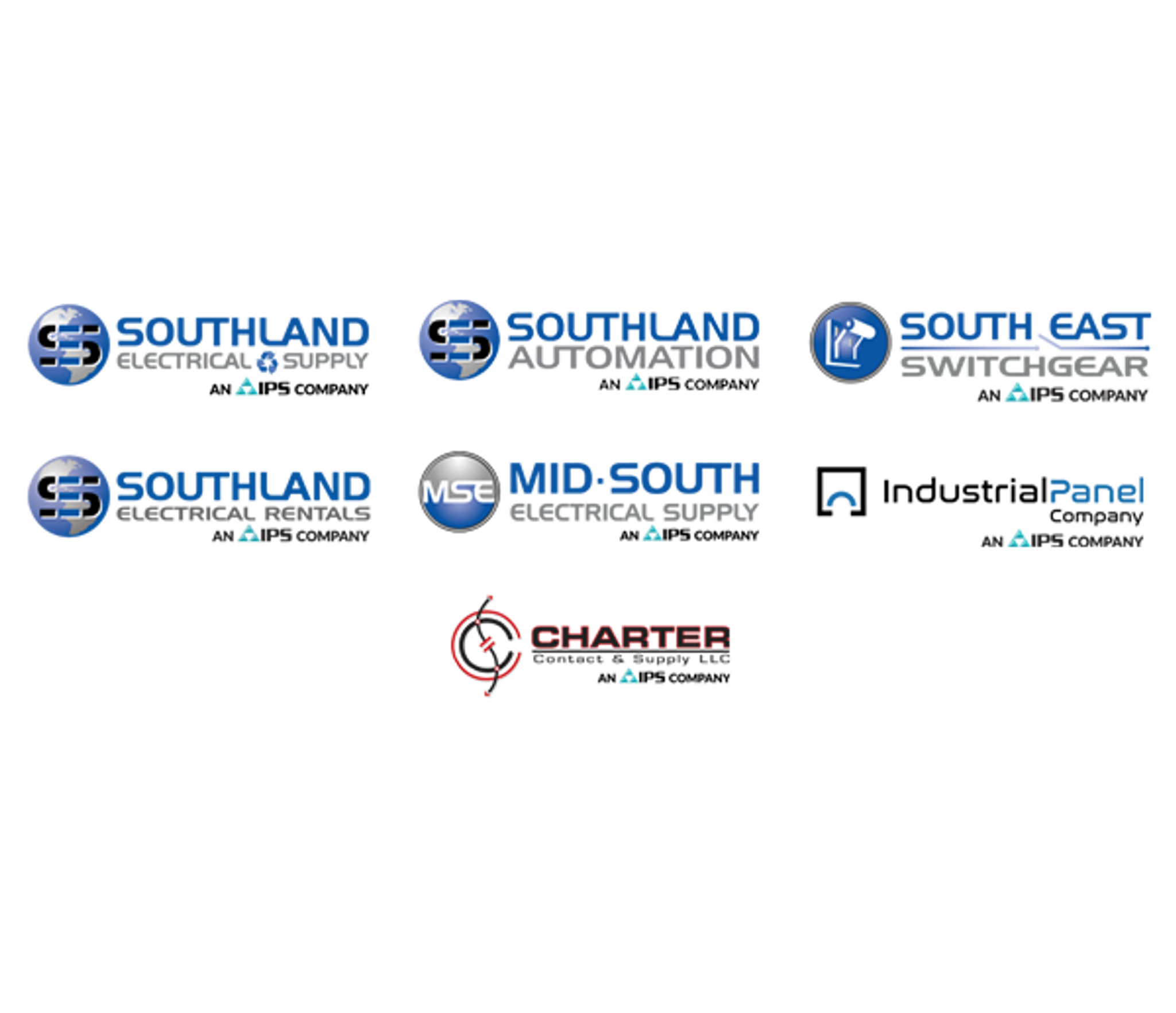 Logos de Southland, MSE et Charter sur des bandeaux bleus et rouges.