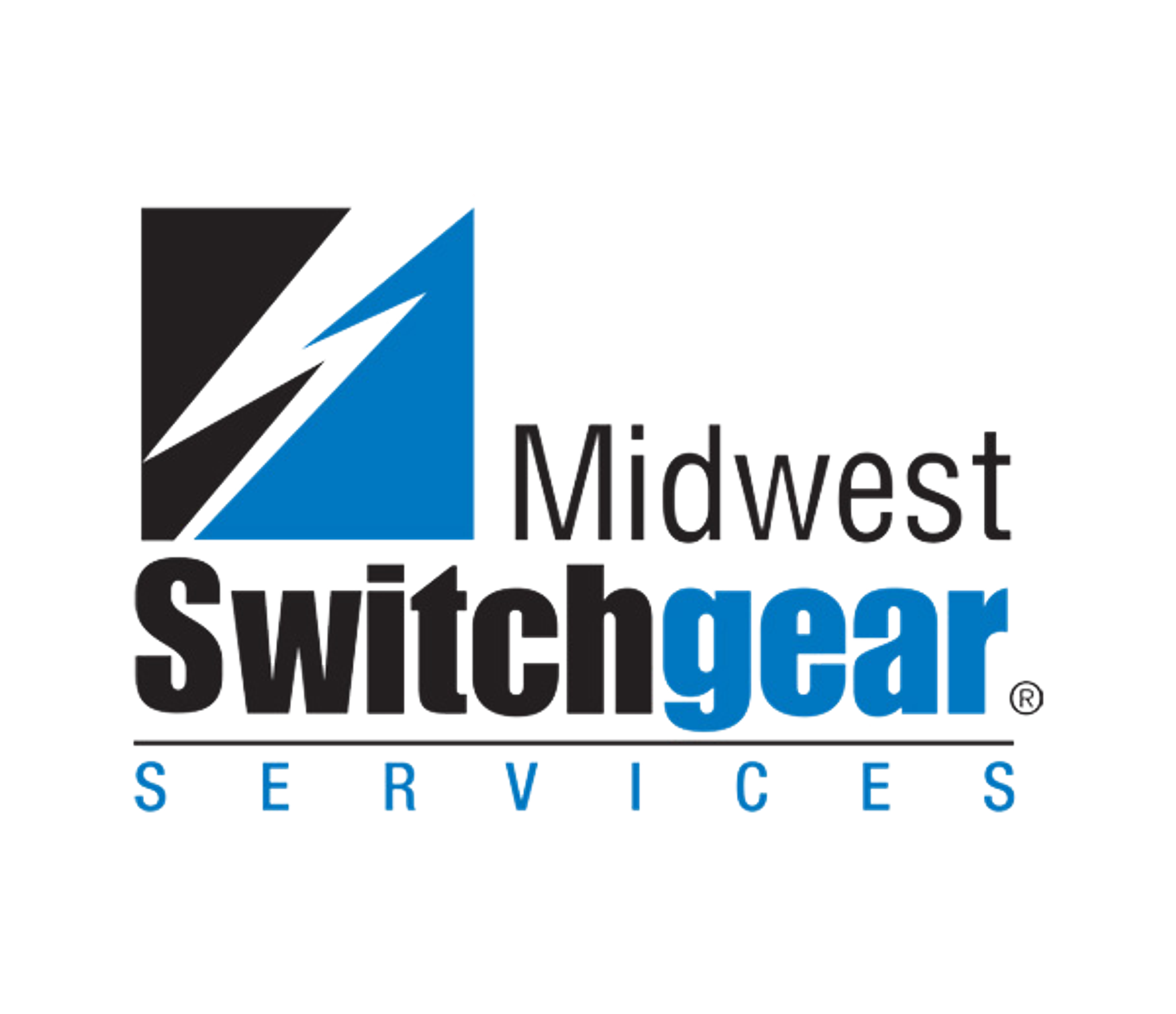 Logo de Midwest Switchgear Services avec symbole d’éclair bleu et noir