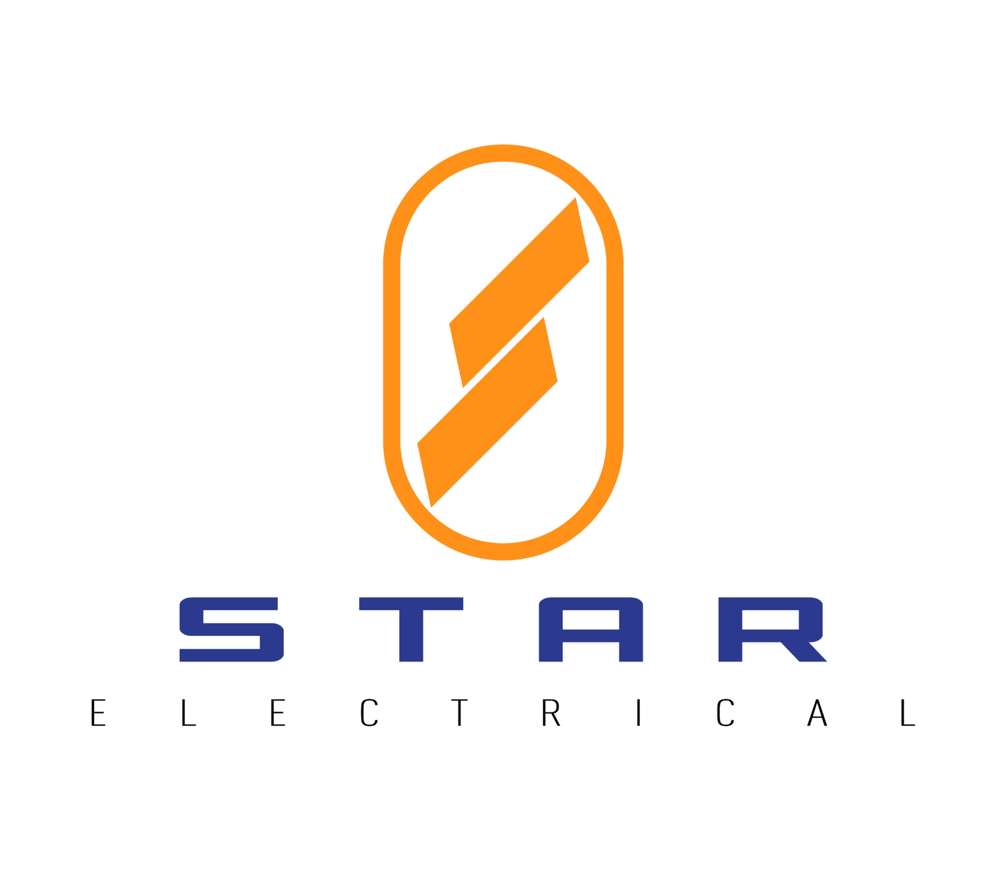Logo Star Electrical avec symbole orange stylisé et nom de l’entreprise en bleu et noir.