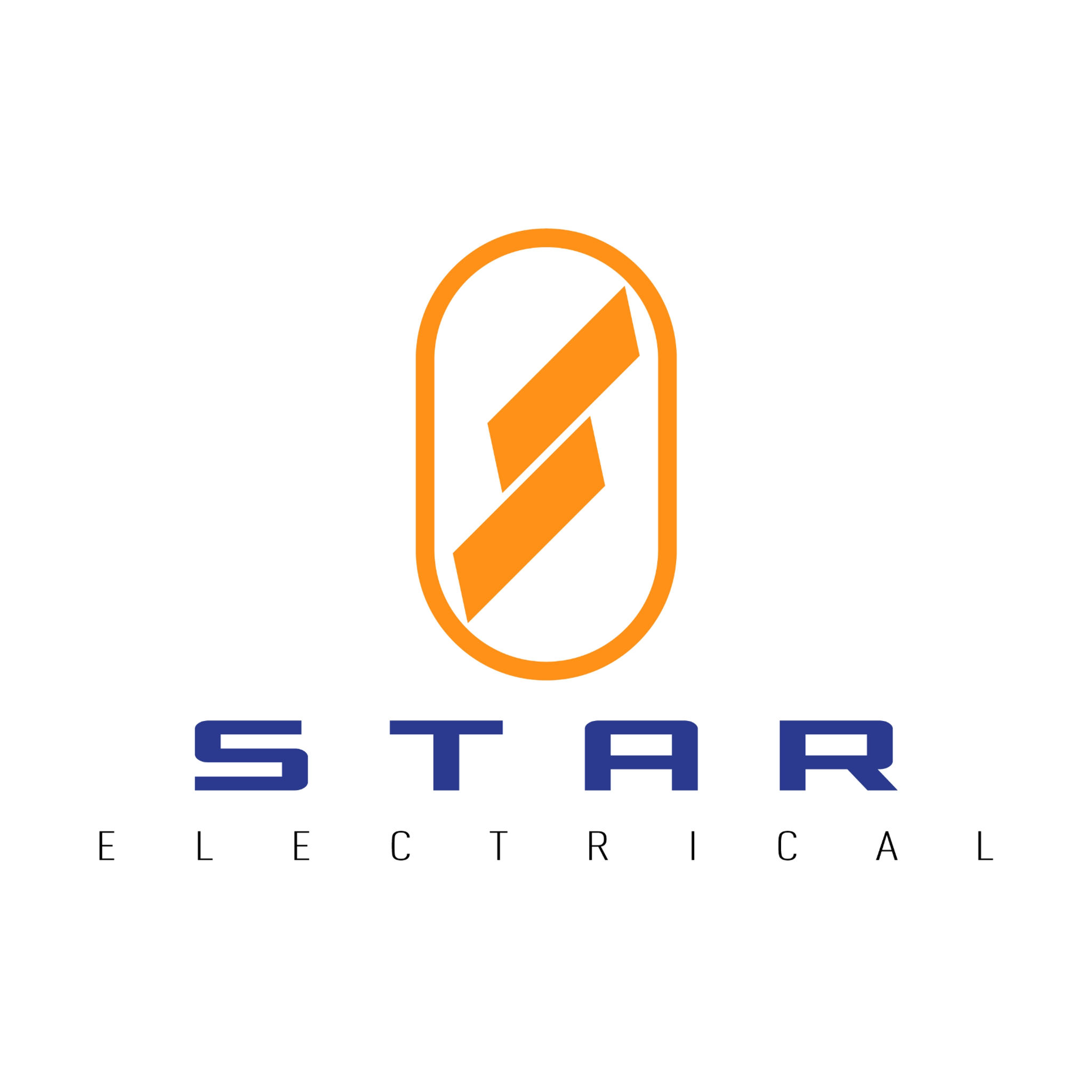 Logo Star Electrical avec symbole orange stylisé et nom de l’entreprise en bleu et noir.