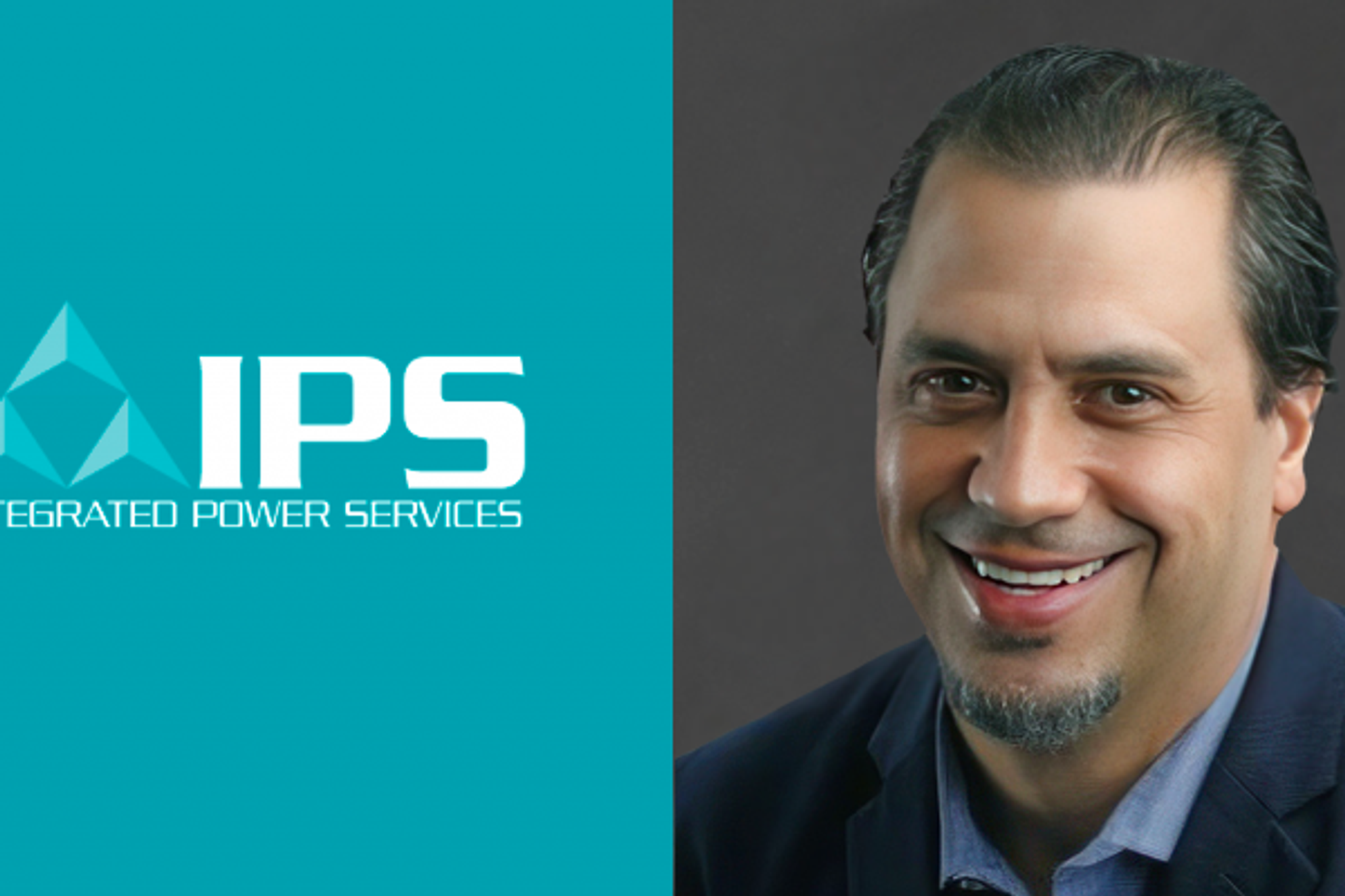 IPS Integrated Power Services logo beside a portrait of a smiling company executive.