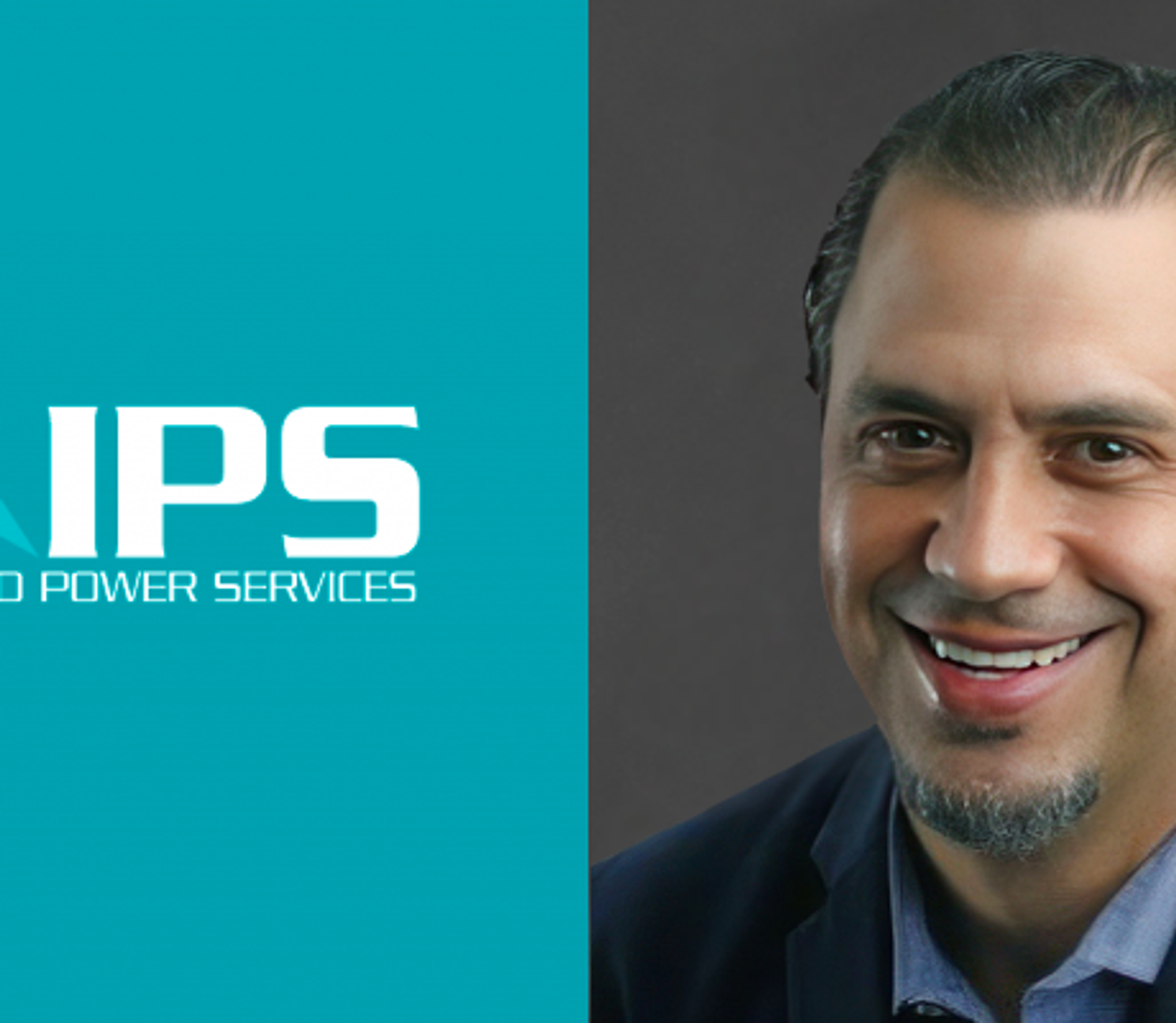 Portrait d’un dirigeant souriant aux côtés du logo d’Integrated Power Services (IPS).