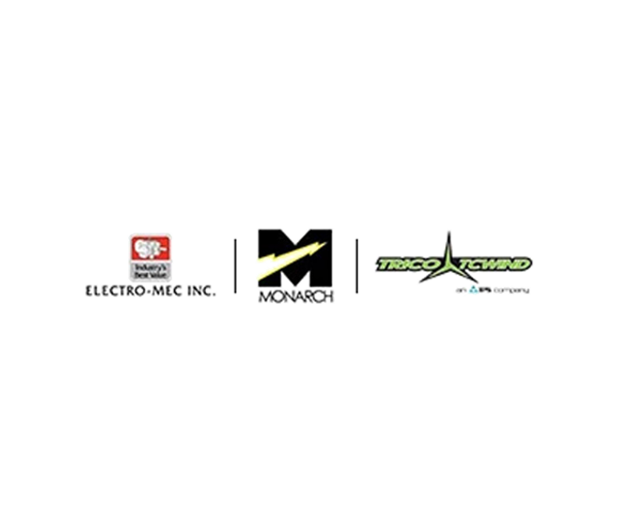 Logos d’Electro-Mec, Monarch et Trico-TCWind alignés sur fond blanc