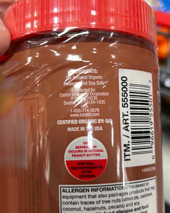 Kirkland, Kirkland Organic Peanut Butter, barcode: 0096619555017, has 0 potentially harmful, 0 questionable, and
    0 added sugar ingredients.