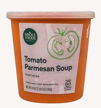 Whole Foods Market, Inc., TOMATO PARMESAN SOUP, TOMATO, barcode: 0099482475857, has 0 potentially harmful, 2 questionable, and
    0 added sugar ingredients.