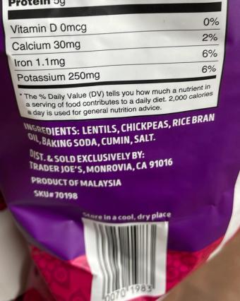 Trader Joe's, Papadums, barcode: 0000000701983, has 0 potentially harmful, 0 questionable, and
    0 added sugar ingredients.