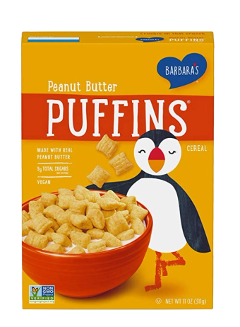 Barbara's Bakery, Inc., Barbara's Puffins Peanut Butter Cereal,, barcode: 070617006238, has 0 potentially harmful, 0 questionable, and
    1 added sugar ingredients.
