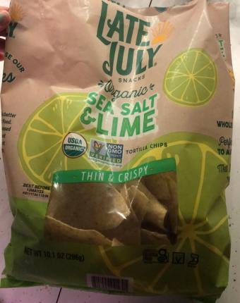 Late July, Late July Thin & Crispy Organic Sea Salt & Lime Tortilla Chips 10.1 oz, barcode: 0815099021641, has 0 potentially harmful, 2 questionable, and
    0 added sugar ingredients.