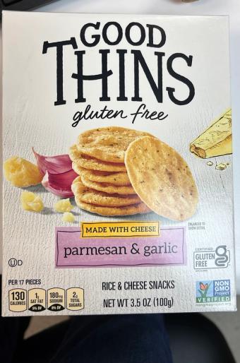 Nabisco Biscuit Company, GLUTEN FREE PARMESAN & GARLIC RICE & CHEESE SNACKS, PARMESAN & GARLIC, barcode: 0044000058401, has 0 potentially harmful, 1 questionable, and
    1 added sugar ingredients.