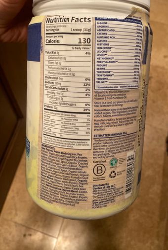 Garden Of Life, Garden Of Life Protein 22 Oz, barcode: 0658010116039, has 1 potentially harmful, 4 questionable, and
    0 added sugar ingredients.
