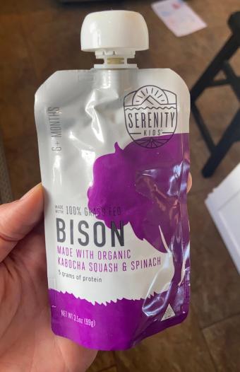Serenity Kids , Serenity Kids 6+ Months Bison 3.5 oz, barcode: 0868767000394, has 0 potentially harmful, 0 questionable, and
    0 added sugar ingredients.