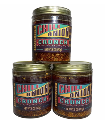 Trader Joe's, Chili Onion Crunch, barcode: 0000000624800, has 0 potentially harmful, 0 questionable, and
    0 added sugar ingredients.
