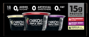 Dannon, Oikos Triple Zero Vanilla, Strawberry, Mixed Berry Yogurt, barcode: 0036632020192, has 0 potentially harmful, 2 questionable, and
    0 added sugar ingredients.