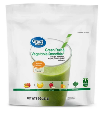 Great Value, Green fruit and vegetable smoothie, barcode: 0078742359823, has 0 potentially harmful, 1 questionable, and
    0 added sugar ingredients.