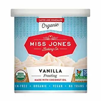 Miss Jones Baking co., Miss Jones Baking Organic Buttercream Frosting, Perfect for Icing and Decorating, Vegan-Friendly: Vanilla, barcode: 850475006003, has 0 potentially harmful, 2 questionable, and
    1 added sugar ingredients.