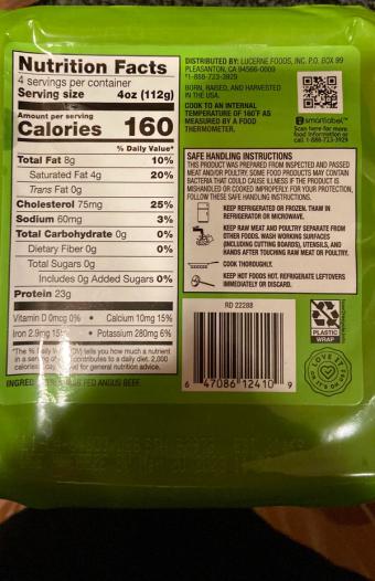 Foodcomm International, GRASS FED ANGUS GROUND BEEF, barcode: 0647086124109, has 0 potentially harmful, 0 questionable, and
    0 added sugar ingredients.