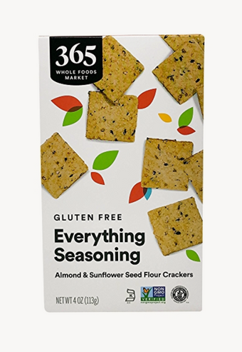 365 Every Value, Gluten Free Everything Seasoning Almond & Sunflower Seed Flour Crackers, barcode: 9948249305, has 1 potentially harmful, 1 questionable, and
    0 added sugar ingredients.