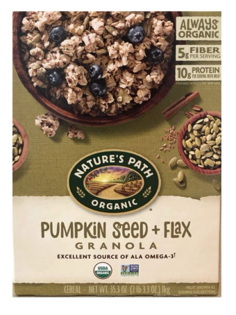 Nature's Path Organic, Natures Path pumpkin and flax seed granola, barcode: 0058449770565, has 1 potentially harmful, 0 questionable, and
    2 added sugar ingredients.