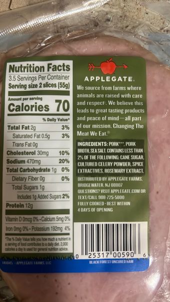 Hormel Foods Corporation , BLACK FOREST UNCURED HAM, BLACK FOREST, barcode: 0025317005906, has 0 potentially harmful, 0 questionable, and
    1 added sugar ingredients.