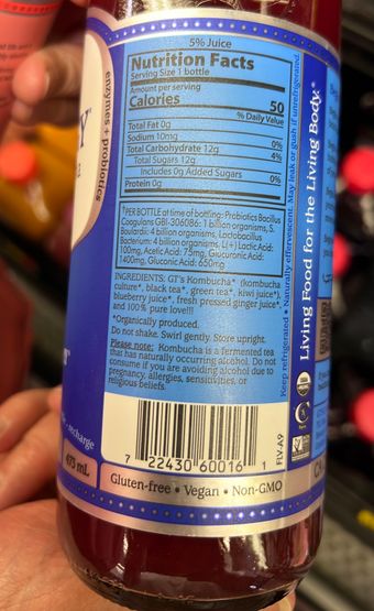 Gt's Living Foods, Organic Kombucha, barcode: 0722430900162, has 0 potentially harmful, 0 questionable, and
    0 added sugar ingredients.