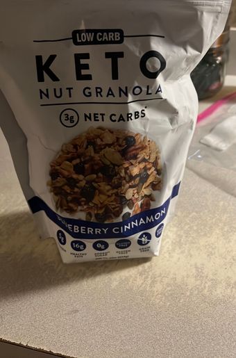 A-z Distribution Corp., BLUEBERRY CINNAMON KETO NUT GRANOLA, BLUEBERRY CINNAMON, barcode: 0819562022791, has 0 potentially harmful, 1 questionable, and
    1 added sugar ingredients.