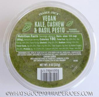 Trader Joe's, Vegan Kale, Cashew & Basil Pesto, barcode: 0000000598217, has 0 potentially harmful, 2 questionable, and
    0 added sugar ingredients.