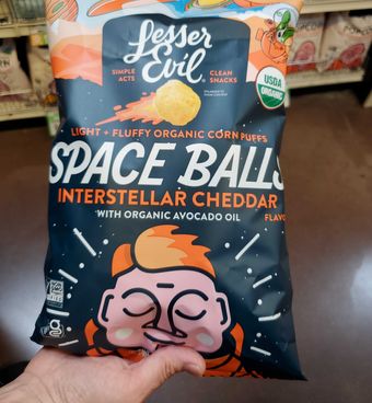 Lesser Evil, Lesser Evil Space Balls, barcode: 0850038090791, has 0 potentially harmful, 2 questionable, and
0 added sugar ingredients.