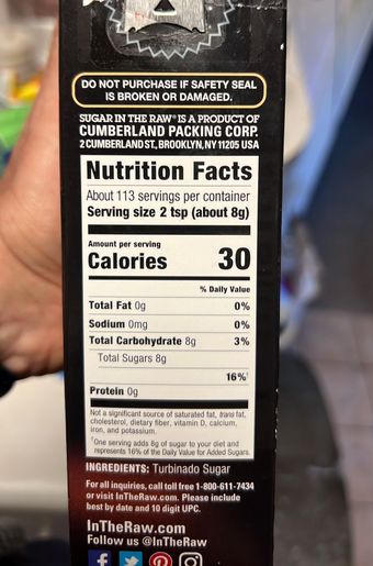 Sugar In The Raw, Sugar In The Raw Cane Sugar 32 Oz, barcode: 0044800001423, has 0 potentially harmful, 0 questionable, and
    1 added sugar ingredients.