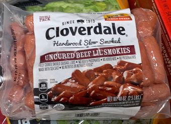 Cloverdale Foods Company, UNCURED BEEF SMOKIES, barcode: 0076829031549, has 0 potentially harmful, 2 questionable, and
1 added sugar ingredients.