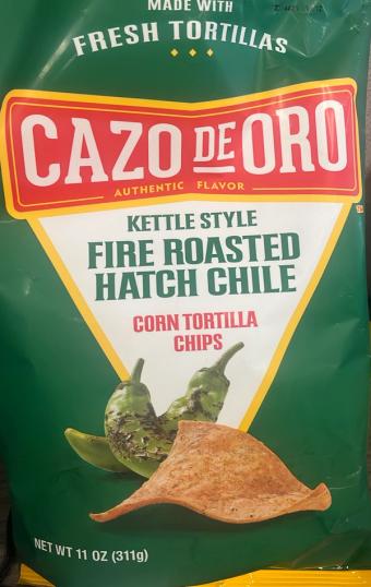 Cazo De Oro, Cazo De Oro Kettle Style Fire Roasted Hatch Chile Corn Tortilla Chips 11 Oz, barcode: 0073497006909, has 3 potentially harmful, 4 questionable, and
    1 added sugar ingredients.