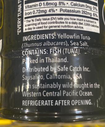 Safe Catch, Safe Catch wild yellowfin tuna steaks, barcode: 0859480006589, has 0 potentially harmful, 0 questionable, and
    0 added sugar ingredients.