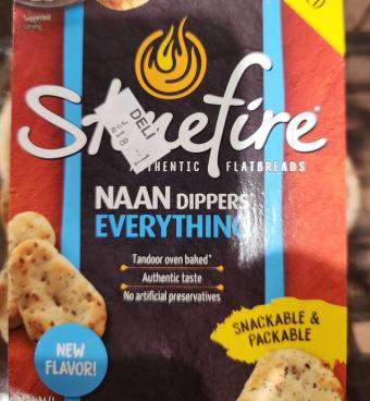 Stonefire, Stonefire Naan Dippers Everything Flatbreads 7.05 Oz, barcode: 0876681006965, has 1 potentially harmful, 2 questionable, and
    2 added sugar ingredients.
