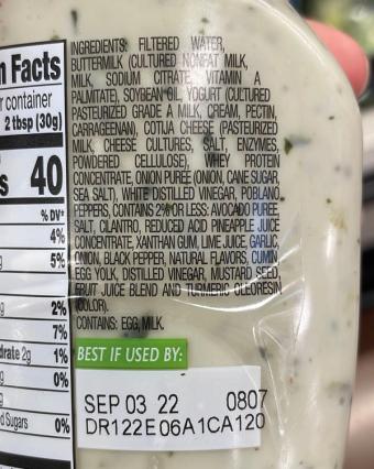 Bolthouse Farms, Cilantro avocado, barcode: 0071464022785, has 2 potentially harmful, 3 questionable, and
2 added sugar ingredients.