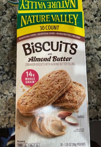 Nature Valley, Nature Valley Cinnamon Biscuits With Almond Butter, 30 ct, 40.5 oz, barcode: 0016000468634, has 1 potentially harmful, 3 questionable, and
    3 added sugar ingredients.