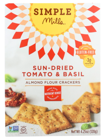 Simple Mills , SUN-DRIED TOMATO & BASIL ALMOND FLOUR CRACKERS, SUN-DRIED TOMATO & BASIL, barcode: 0856069005148, has 0 potentially harmful, 1 questionable, and
0 added sugar ingredients.