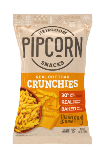 Pipcorn, Pipcorn Heirloom Cheddar Crunchies 7 oz, barcode: 0850012337102, has 0 potentially harmful, 4 questionable, and
    0 added sugar ingredients.