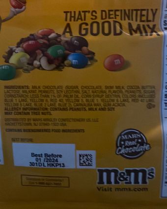 Mars, Peanut M&Ms, barcode: 0040000579779, has 5 potentially harmful, 3 questionable, and
    2 added sugar ingredients.