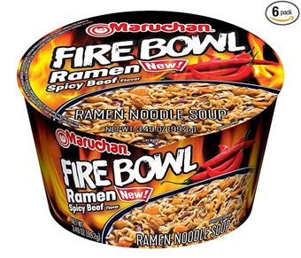 Maruchan, Inc., SPICY BEEF FIRE BOWL RAMEN NOODLE SOUP, SPICY BEEF, barcode: 0041789003561, has 8 potentially harmful, 10 questionable, and
    1 added sugar ingredients.