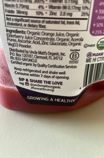 Uncle Matt's, Uncle Matt's Organic Ultimate Immune Orange Juice Beverage 52 fl oz Bottle, barcode: 0697068520276, has 0 potentially harmful, 0 questionable, and
    0 added sugar ingredients.
