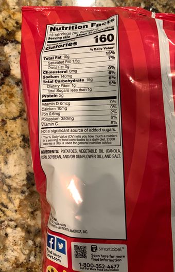 Frito-lay Company, ORIGINAL POTATO CHIPS, ORIGINAL, barcode: 0028400310468, has 2 potentially harmful, 0 questionable, and
    0 added sugar ingredients.