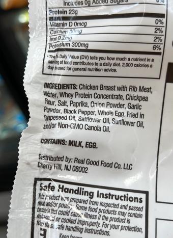 Realgood, Realgood Chicken Nuggets, barcode: 0850036168034, has 1 potentially harmful, 2 questionable, and
    0 added sugar ingredients.