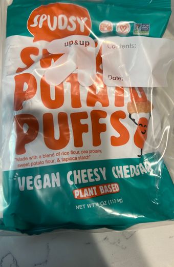 Spudsy, Spudsy Vegan Cheesy Cheddar Sweet Potato Puffs 4 oz, barcode: 0860000110259, has 0 potentially harmful, 4 questionable, and
    1 added sugar ingredients.