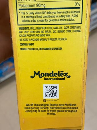 Wheat Thins, Wheat Thins 100% Whole Grain Original Snacks 8.5 oz, barcode: 0044000069230, has 1 potentially harmful, 1 questionable, and
    2 added sugar ingredients.